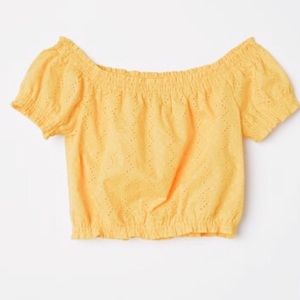 yellow eyelet fabric top